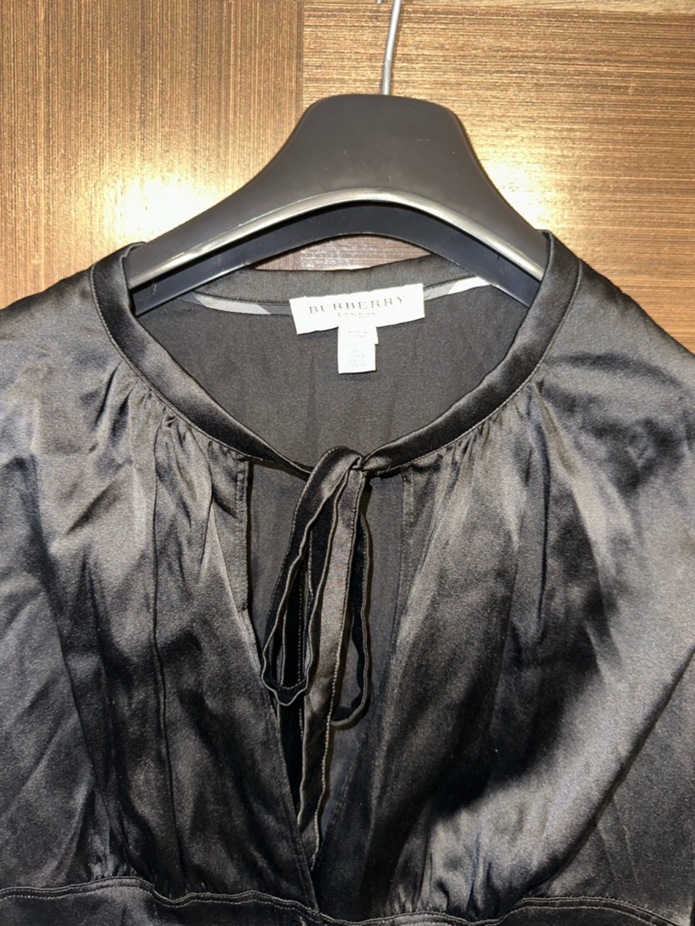 Burberry  London Black Satin Blouse with Signature Label